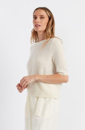 Chinti and Parker Cloud Cashmere Short Sleeve Sweater Tee in Cream at Nordstrom, Size X-Large