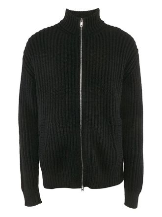 Prada rib-knit zip-up cardigan - men - Virgin Wool/Cashmere - 50 - Black