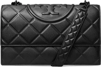 Tory Burch Small Fleming Leather Convertible Shoulder Bag in Black/black at Nordstrom