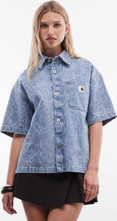 Carhartt Work in Progress Lovilia - Camicia a maniche corte blu con stampa pitonata