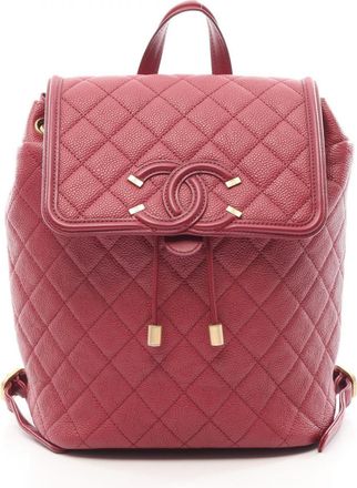 Chanel Red Color Grained Calfskin Backpack (Pre-Owned)