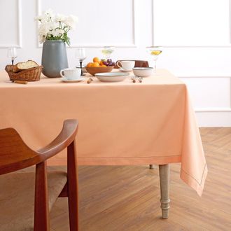 Solino Home Cotton Linen Hemstitch Tablecloth for Dining Table, Holiday and Everyday Dining Table Decor in Peach Bloom at Nordstrom, Size Xx-Small
