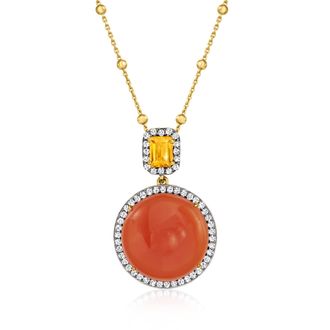 Ross-Simons Carnelian and Citrine Pendant Necklace With. White Topaz in 18kt Gold Over Sterling
