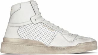 Saint Laurent Distressed Leather High-Top Sneakers - Dames - Sneakers - Wit - 41 EU - Leer - Schoenen