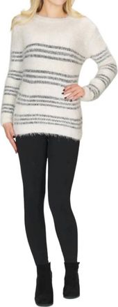 Papillon Striped Fuzzy Long Sleeve Sweater In Cream