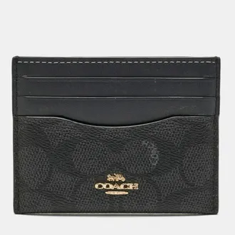 Coach Black/grey Signature Coated Canvas And Leather Card Holder