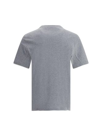 Brunello Cucinelli Mens Two-Tone Double-Layer Cotton T-Shirt Medium Gray + Off-White T-Shirts And Polos