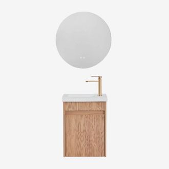 Sklum Conjunto De Mueble De Ba&ntilde;o Suspendido En Madera Con Lavabo Integrado Narek Sklum