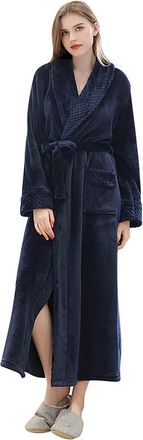 Generic Black Velvet Robe Women | Long Dressing Gown With Hood Flannel Hooded Robe Baggy Fleece Bath Robes Thermal Sleep Shirt Thick Fuzzy Nightshirt Slouchy 