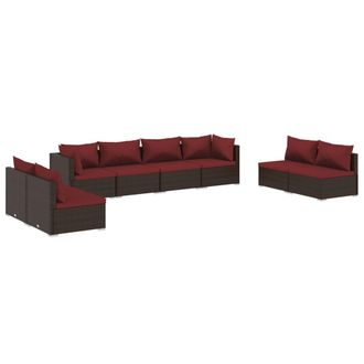 vidaXL Set Sof&aacute;s De Jard&iacute;n 8 Piezas Y Cojines Rat&aacute;n Sint&eacute;tico Marr&oacute;n Vidaxl