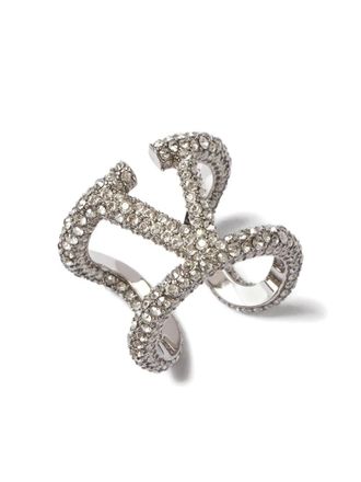Valentino Garavani VLogo Signature crystal ring - women - Swarovski Crystal/Brass - 13 - Silver