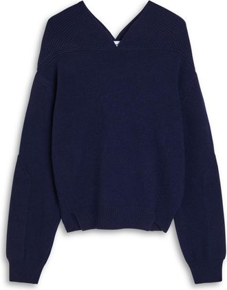 Victoria Beckham Panelled Wool-blend Knit Jumper - Navy - L (UK14 / L)