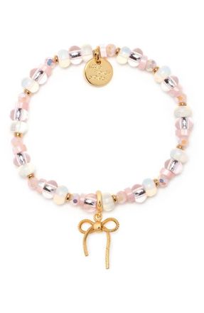 Little Words Project Bow Charm Beaded Stretch Bracelet in Gold at Nordstrom, Size Small
