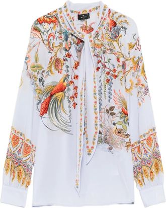 Etro Blouse met gestrikte hals en vogelprint - Blauw