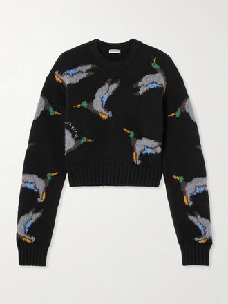 Burberry Pullover In Lana A Intarsio - Nero