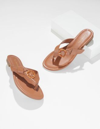 Talbots Gia Buckle Thong Sandals - Havana Tan - 10M Talbots