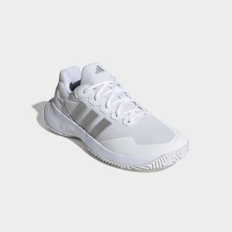 adidas Tennisschuh ADIDAS PERFORMANCE GAMECOURT 2, Damen, Gr. 38,5, cloud wei&szlig;, silber metallic, silber metallic, Synthetik, Textil, Schuhe Tennisschuh