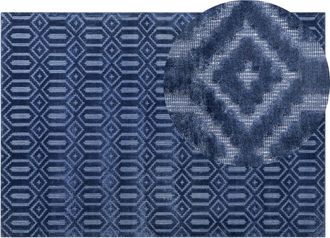 Beliani Beliani - Alfombra De Viscosa Azul Marino 160 X 230 Cm Patr&oacute;n Geom&eacute;trico Tejido A Mano Adatepe
