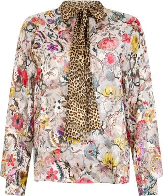 Roberto Cavalli Blouse met Florentijnse Bloemendruk - Dames - Blouses - Beige - XS - Rayon - Overhemden