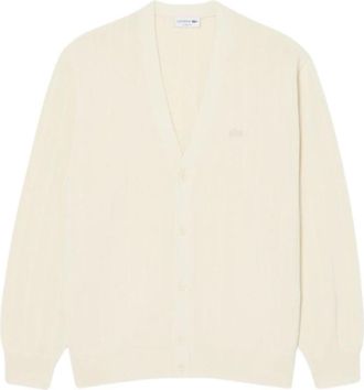 Lacoste Ribgebreide katoenmix vest - Heren - Vesten - Beige - S - Katoen - Truien & Vesten