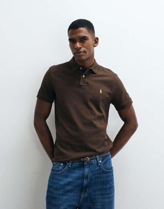 Polo Ralph Lauren Top a maniche corte custom slim-fit in maglia marrone