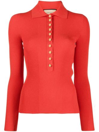 Gucci Ribgebreid poloshirt - Rood