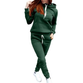Generic WomenS Tracksuit Set 2 Piece Fleece Lined - Womens Sport Wear Track Suit Casual Hooded Plain Sweatshirt + Pants Sport Wear Sets Winter Thermal Long Sl
