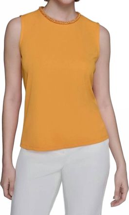 Karl Lagerfeld Bead-Trim Sleeveless Tank Top In Persimmon