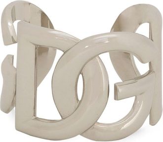 Dolce & Gabbana logo-lettering cuff-design bracelet - women - Brass - One Size - Silver
