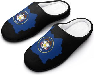 Generic Utah Map Flag Funny Mens Cotton Slippers Soft Non-Slip Rubber Sole House Slipper Indoor Outdoor