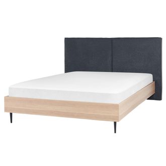 Beliani Cama Con Somier Gris Oscuro Madera Clara Negro 160 X 200 Cm Poli&eacute;ster Mdf Izernore