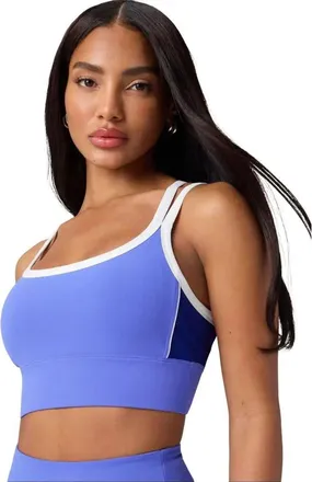 Fabletics Womens Principal Color Block Longline Medium Impact Bra in Sapphire Sky/blue/white at Nordstrom, Size Xx-Small