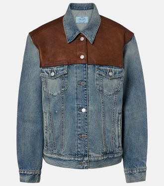 Prada Leather-trimmed denim jacket