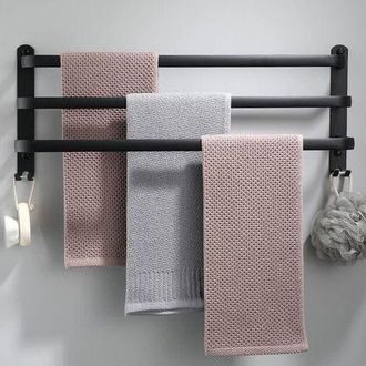 OEM Toallero De Aluminio Para Pared - 3 Niveles - Con Ganchos - 50 Cm - Impermeable - Negro - Para Ba&ntilde;o, Cocina, Ducha