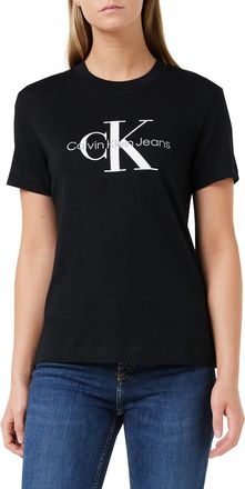Calvin Klein Jeans Women Short-Sleeve T-Shirt Core Monologo Crew Neck, Black (Ck Black), XL