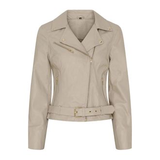 Notyz Stijlvol leren motorjack - Dames - Leren en Su&egrave;de Jassen - Beige - S - Leer - Jassen