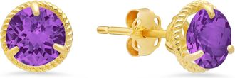 MAX + STONE 14k Yellow Gold Roped Halo Gemstone Round Stud Earrings for Women 6mm