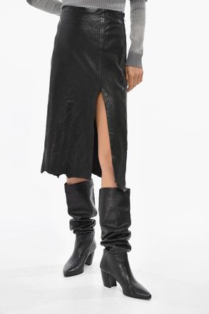 Diesel Leather Longuette Skirt L-RUPA With Side Slit Diesel