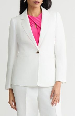 Kasper Linen Blend Blazer in Lily White at Nordstrom, Size 14P