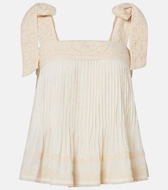 Juliet Dunn Lace-trimmed cotton top