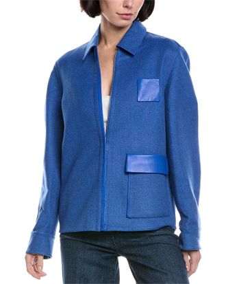Akris Madelyn Leather-Trim Cashmere Jacket