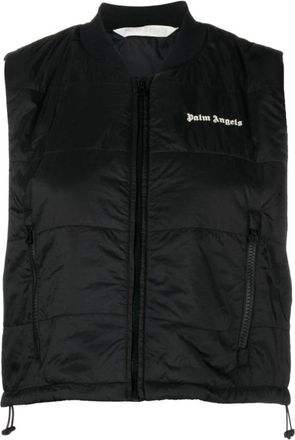 Palm Angels Gewatteerd geborduurd vest met ritssluiting - Dames - Bodywarmers - Zwart - M - Nylon - Jassen