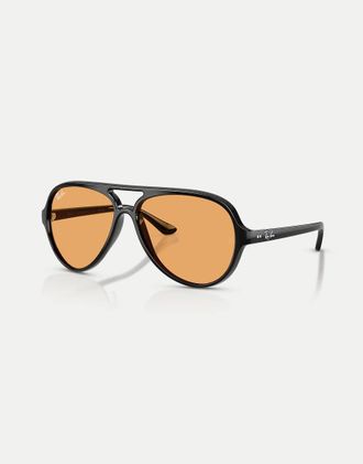 Ray-Ban Cats 5000 - Occhiali da sole pilot classici neri con lenti arancioni-Nero