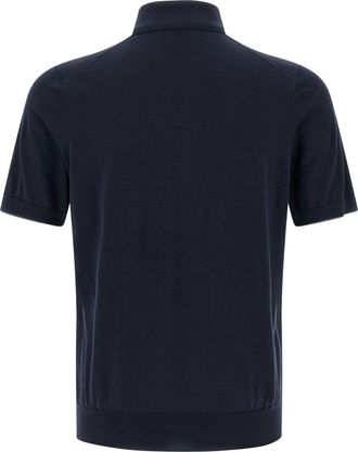 Brunello Cucinelli Mens Blue Cotton Polo Shirt