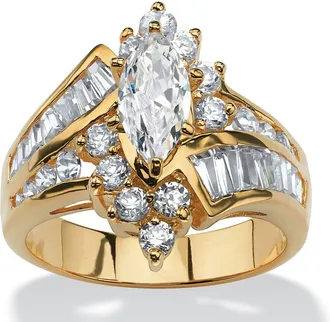 Palm Beach Jewelry 3.20 TCW Marquise-Cut Cubic Zirconia Ring in 18k Gold-Plated