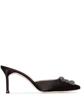 Manolo Blahnik Hangisi 70mm appliqué mules - women - Calf Leather/Calf Leather/Satin - 36 1/2 - Black