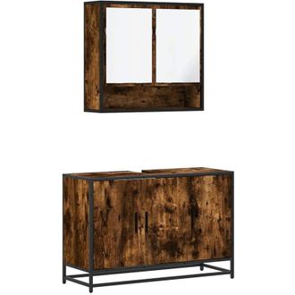 vidaXL Set De Muebles Ba&ntilde;o 2 Pzas Madera Contrachapada Roble Ahumado Vidaxl