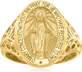Ross-Simons Italian 14kt Yellow Gold Miraculous Medal Signet Ring