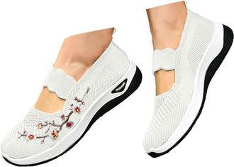 Generic Ladies Trainers Sneakers Wide Fit Shoes Womens Slip-Ins Orthopedic Walking Shoes for Women Woven Orthopedic Breathable Soft Sneaker Non-Slip Arch Supp