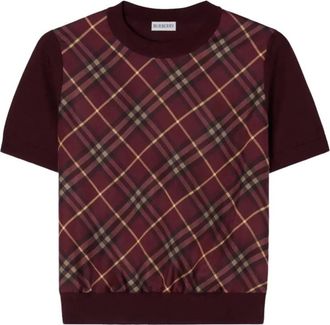 Burberry TOP MC Granate Cuadros Cuello Redondo - Dames - Ronde hals truien - Rood - S - Truien & Vesten